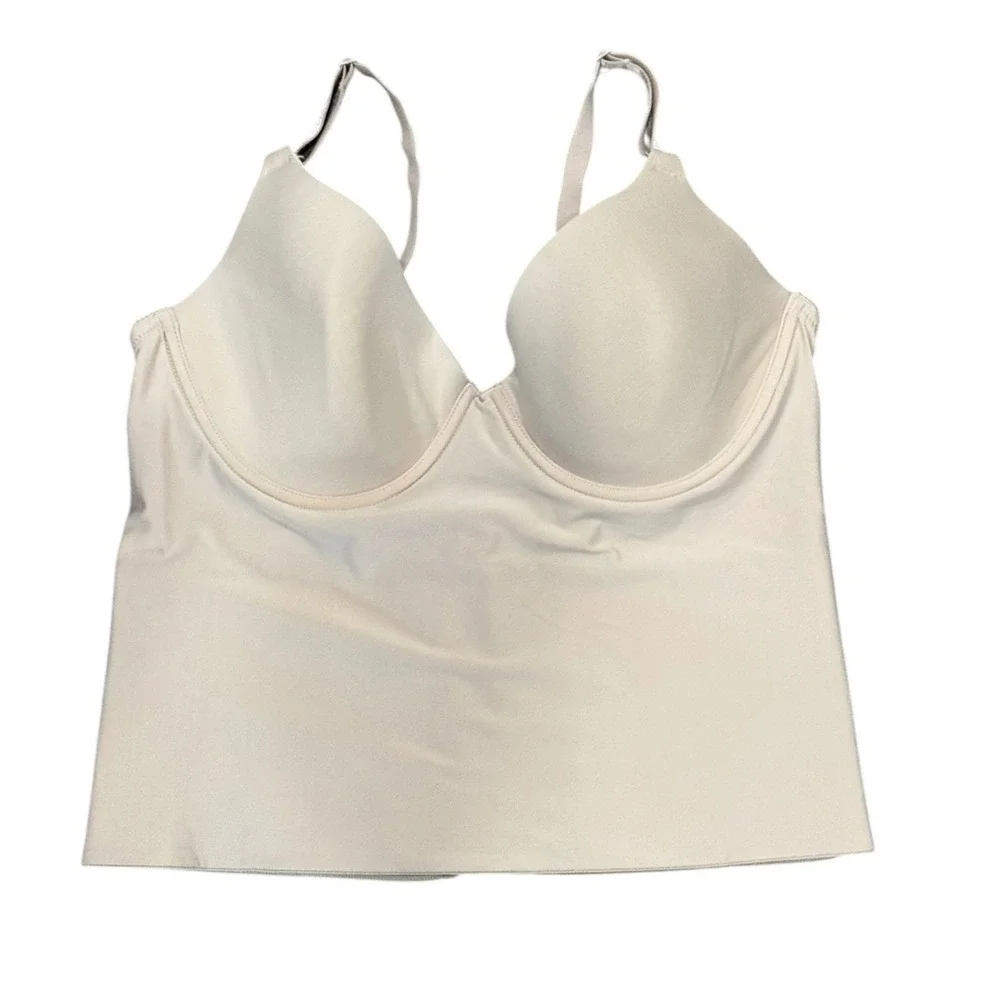 Victoria's Secret PINK Beige Longline Underwire Molded Cup‎ Bra 36C Nude Bustier